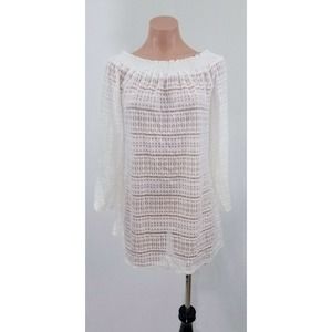 Kenneth Cole white lace off shoulders swimsuit cover up size S